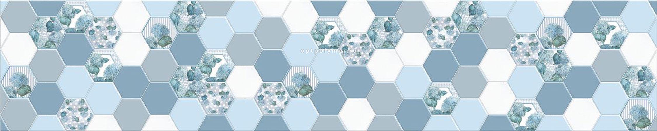 Фартук ПВХ фотопечать Соты серо-голубые Ф-388 600*3000 мм