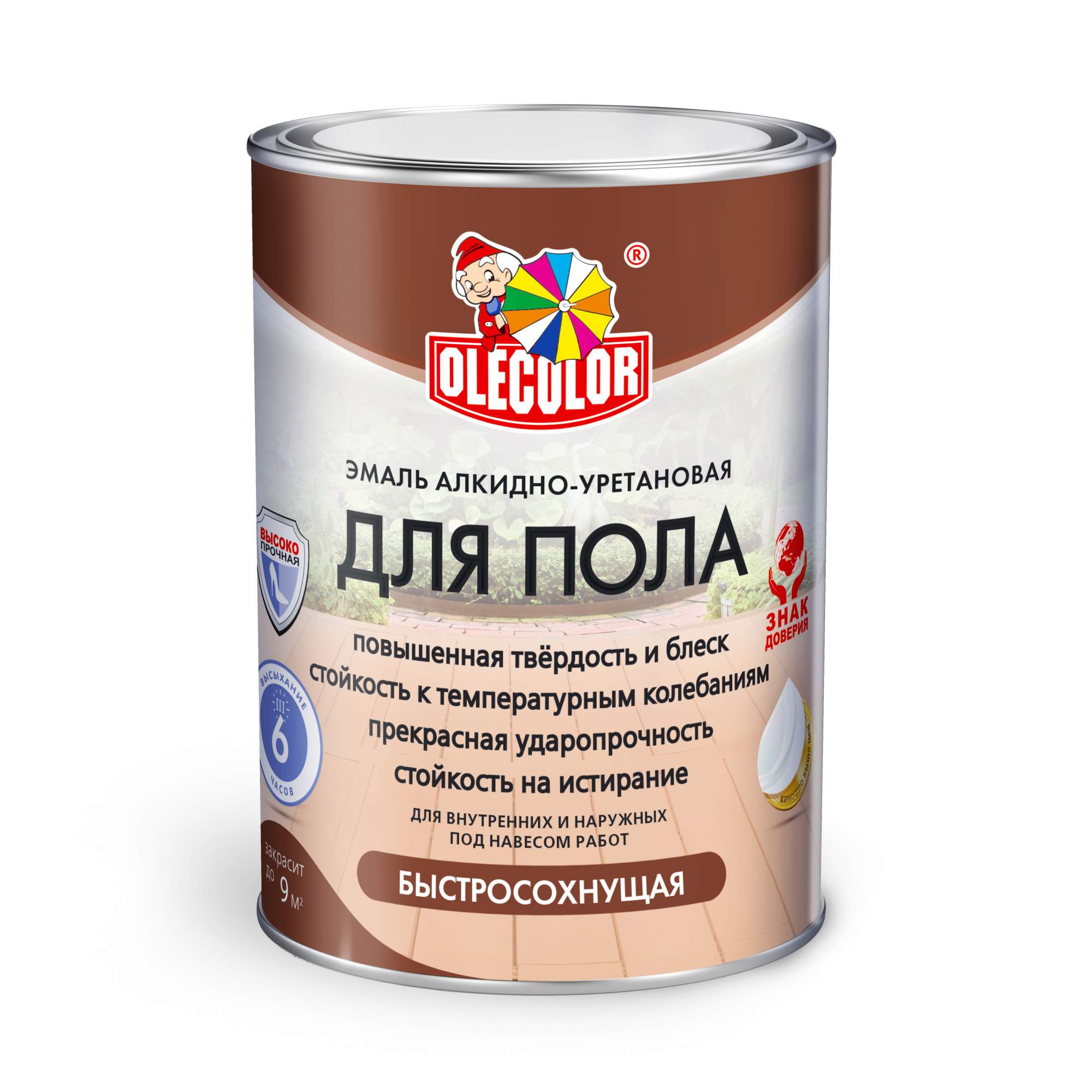 Эмаль для пола алкидно-уретановая быстросохнущая красно-коричневая 0,8 кг OLECOLOR
