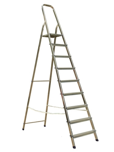 Лестница стремянка 9 ступеней алюминиевая матовая высота площадки 1870 мм АМ709