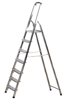 Стремянка 7 ступеней алюминиевая матовая высота площадки 1450мм АМ707