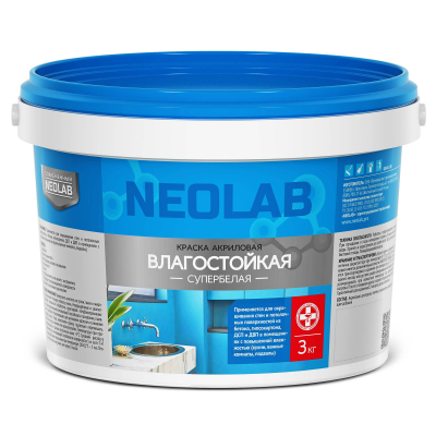 Краска влагостойкая акриловая супербелая 3 кг NEOLAB (с ДЭГ) морозостойкая