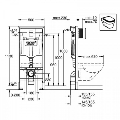 Инсталяция д/унитаза GROHE арт.38772001  (рама 38 528, крепление 38 558 + Skate Air 38 732 квадрат)