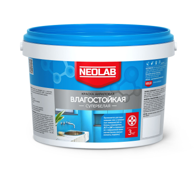 Краска влагостойкая акриловая супербелая 3 кг NEOLAB