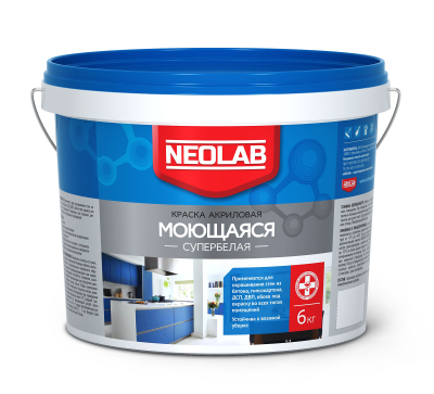 Краска моющаяся акриловая супербелая 6 кг NEOLAB